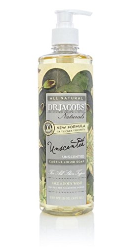 Dr. Jacobs Naturals Castile Face And Body Wash Soap Unscented With Pump Dispenser, 16 oz.