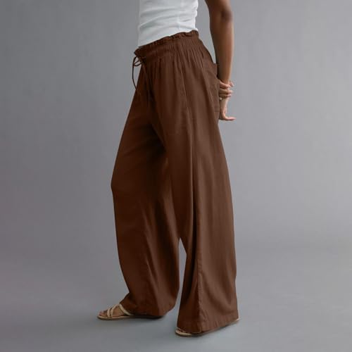 Wide Leg Linen Pants for Women 2025 Casual Loose High Waisted Pants with Pockets Flowy Comfy Beach Trousers Work Outfits3