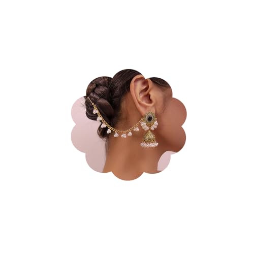 Chargances Indian Jhumka Jhumki Pearl Beaded Dangle Earrings Boho Black Crystal Drop Earrings Fashion Bollywood Stylish Gold Traditional Indian Jewelry for Women(Style 2)