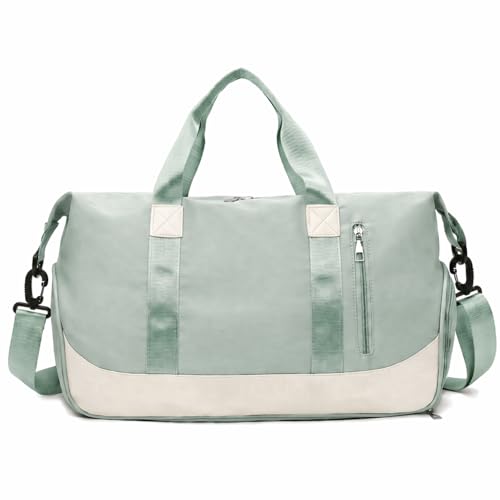 Mala de Mao Compacta de Viagem Feminina Funcional com Alca Transversal Bolsa de Viagem em Nylon Resistente com Bolso para Sapatos Ajustavel Leve e Versatil Ideal e Uso Diario (Verde)