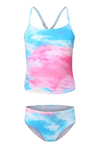 Image of Girls Two Piece Tankini Swimsuits Tie Dye Bathing Suit Kids Hawaiian Swimwear Set 3-16 Years