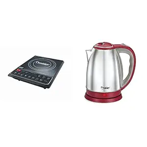 Prestige PIC 16.0+ 1900- Watt Induction Cooktop with Push Button (Black) + Prestige PKOSS 1.8 Litre Kettle, Red