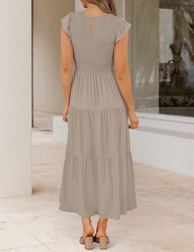 Image of ZESICA Women's 2026 Summer Casual Flutter Short Sleeve Smocked Midi Dress