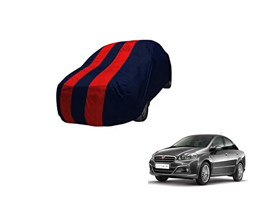 Image of Auto Hub Car Cover Compatible with Fiat Linea with Mirror Pocket,Triple Stitched, Weather Proof, Fiat Linea Car Cover- Navy-Red