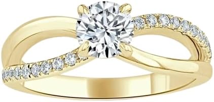 Sterling Silver Round Cut White Cubic Zirconia Engagement Ring, 14K Yellow Gold Plated, Wedding Ring, Gift