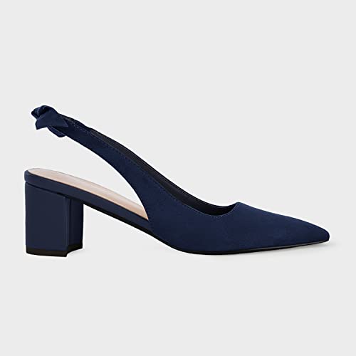 Image of Juliet Holy Womens Pumps Pointed Toe Slip on Slingback Cute Bowknot Classic Chunky Block Heels
