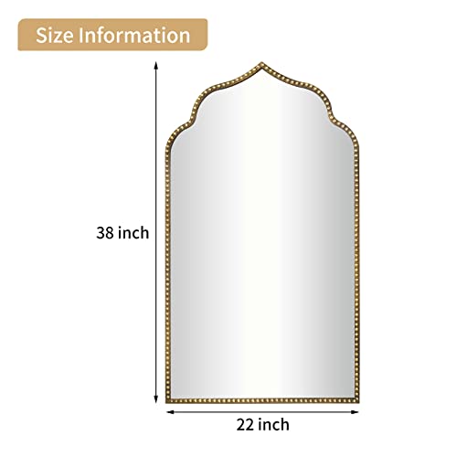 Arch Wall Mirror, 22" W x 38" H Metal Marlowe Beaded Frame Accent Mirror, Large Modern Vintage Gold - Image 4