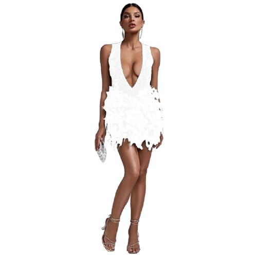 yk8fass Vestido de plumas de lentejuelas yl-0070, Blanco, XL