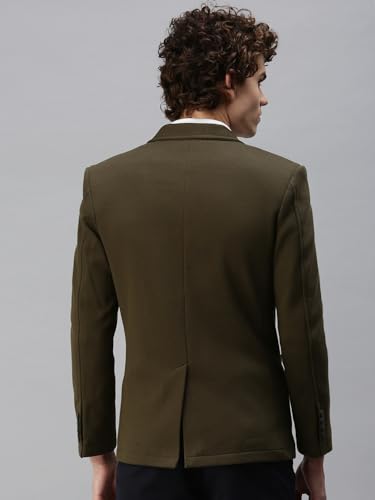Image of SHOWOFFFF Men Solid Single Breasted Casual Blazer | Notched Lapel Full Sleeves Cotton Blazer for Mens | Slim Fit Regular Length Blazer for Men's
