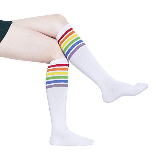KONY Women's Cotton Colorful Striped Rainbow Knee High Socks 1/3 Pairs, Comfortable Stay Up Best Gift Size 6-104