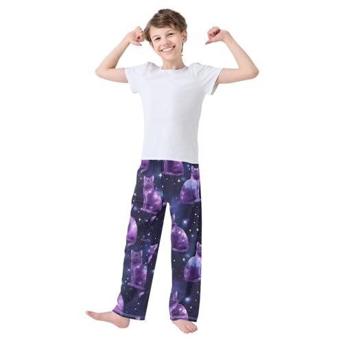 Cat Galaxy Star Boys Long Pants Soft Trousers Elastic Waist Kids Lounge Bottoms with Pockets S-XL3