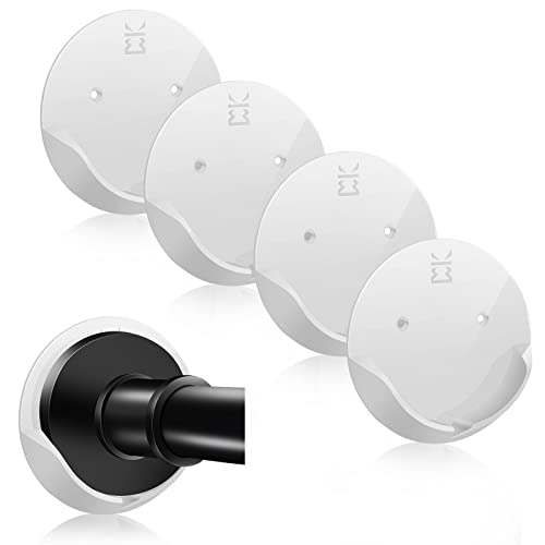 Shower Curtain Rod Holder for Wall – Adhesive Bathroom Tension Rod Retainer with Wide Bracket Include Strong Tapes for No Drilling Quick Mount and 304 Screws for Permanent Installation (Gloss White)