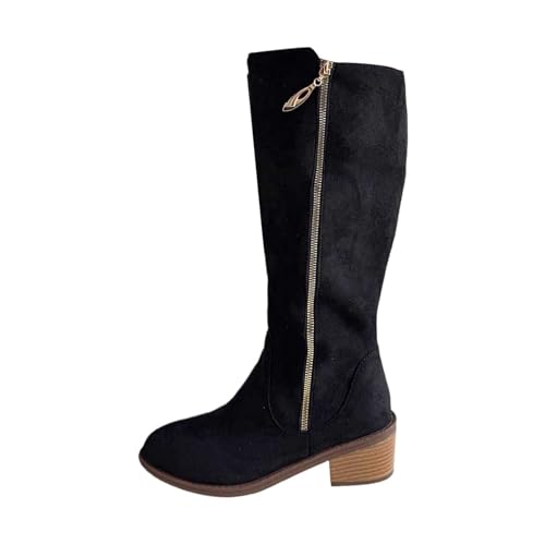 Generisch Botas de mujer de piel de ante cálidas, zapatos de invierno, modernos, de un solo color, con cremallera lateral, zapatos de mujer, botas de equitación para invierno, otoño, botas de