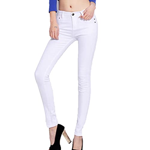 Women's High Waisted Stretch Skinny Jeans Casual Solid Color Slim Fit Pencil Jeans Slimming Butt Lift Denim Pants (White,36)