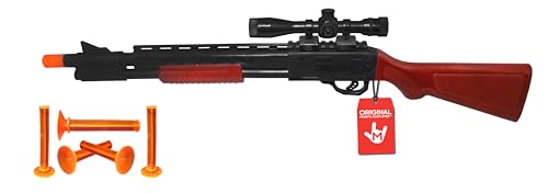 Nicky Bigs Novelties 23' Pump Action Suction Dart Bullet Rifle Western Hunting Novelty Toy Plastic Shooting Sniper Scope Fake Gun Black with Orange Tip