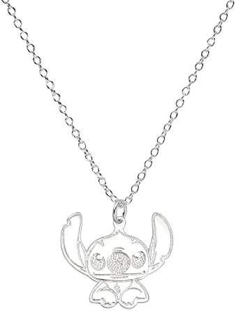 LUXYSODE S925 Silver Cute Stitch Pendant Choker Necklace, Ohana Stitch Necklace Jewellery for Women Girls
