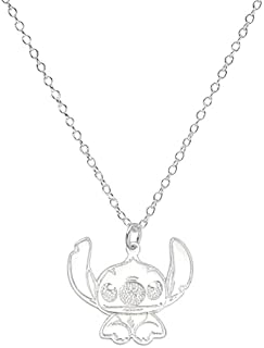 LUXYSODE S925 Silver Cute Stitch Pendant Choker Necklace, Ohana Stitch Necklace Jewellery for Women Girls