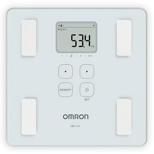 Image of Omron HBF 214 Digital Full Body Composition Monitor with 4 User & Guest Mode Feature to Monitor BMI, Body Age, Vesceral Fat Level, Body Fat & Skeletal Muscle Percentage (White)