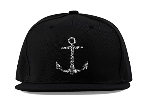 Casquette baseball nautical sailor en coton noir avec visière plate et broderie ancre marine