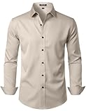 JEMITOP Men's Stretch Wrinkle Free Dress Shirts Formal Wedding Prom Long Sleeve Button Down Shirt Tan L