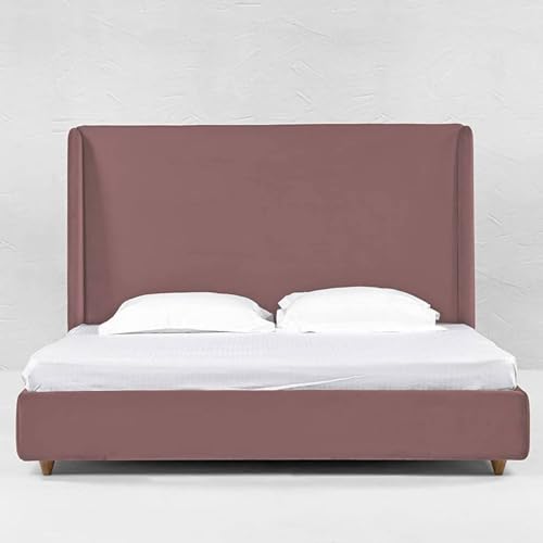 Image of Wooden Modern Upholstered King Size Bed for Bedroom | Wooden Double Bed Without Storage | Platform Cot Upholstered Bed with Upholstery Fabric | Engineered Wood | 6.5 x 6 Ft | Pink-A