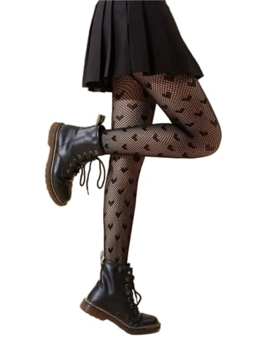 Womens Fishnet Tights in Classic and Sexy Patterned Lace Stockings - Best Fishnet Stockings Patterned Tights for Girls, Womens Goth to Elevate Your Look (Heart)