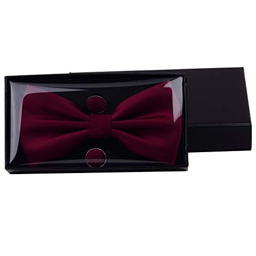 Image of GUSLESON Men's 3-pc Solid Color Bow Tie Gift Set - Double‑Fold Pre-Tied Bow Tie, Pocket Square, Cufflinks - Wedding Formal Party