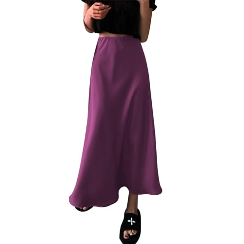 OBEEII Satin Skirts for Women High Waist Ruffle Mermaid Hem Silk Satin Maxi Skirt Cocktail Party Wedding Long Skirts
