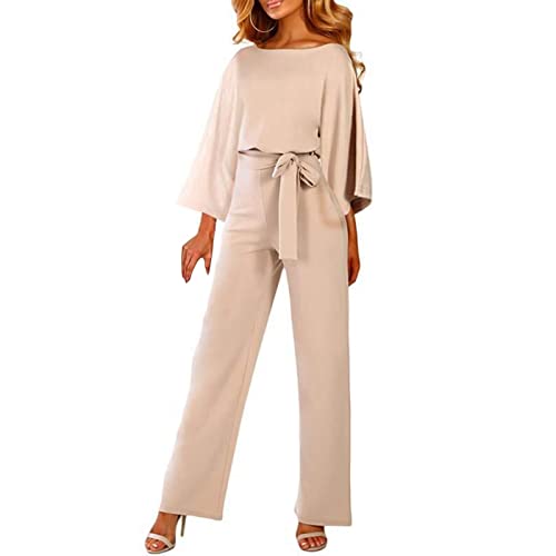 Mono de una pieza para mujer, elegante, para ceremonia, de pierna ancha, sexy, curvo, tallas grandes, para fiestas, ceremonias, jumpsuits, manga larga, vestidos de noche enteros, beige, XXL