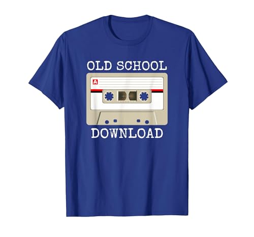 Retro Music Tape Cassette Original Old School Download T-Shirt, Men, Royal Blue, Large