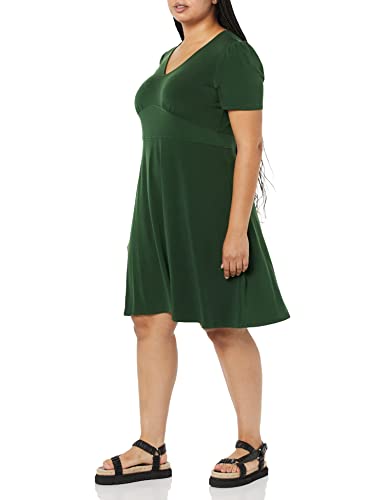 Image of Amazon Essentials Women's Short Sleeve V-Neck Gathered Flattering Fit and Flare Dress
