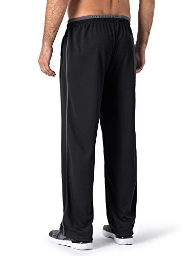 Magnivit MT-27-BLACK/GREY-L Men'S Mesh Warm-Up Sweatpants Open Bottom Athletic Lightweight Track Pants Black/Grey thumb #2