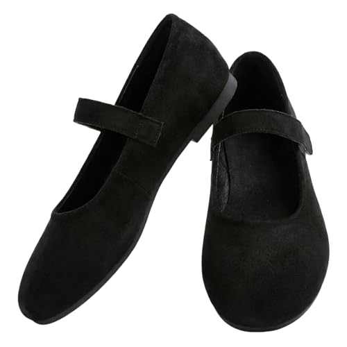 Zapatos ortopédicos Mary Jane de gamuza para mujer, cómodos zapatos planos Mary Jane con correa, puntera redonda, zapatos de ballet de ajuste ancho, Black, 40 EU