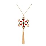 HSWE Christmas Snowflake Pendant Necklace Statement Long Necklace for Women Bohemian Diamond Lariat Tassel Disc Necklace (Gold)
