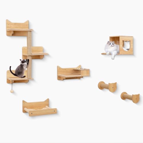 Juego de 6 Estantes de Pared para Gatos con Hamaca y Rascador miniatura 1