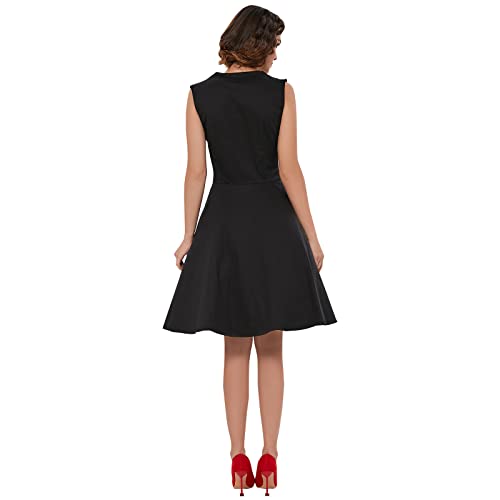Image of KILLREAL Women's Vintage Polka Dot Print A-Line Pin Up Style Sleeveless Cocktail Party Casual Dress