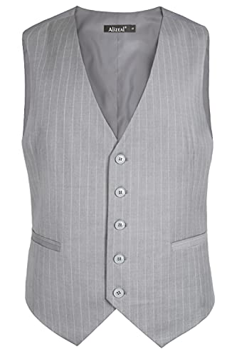 Image of Alizeal Mens Pinstripe Business Vest Formal Fit | V-Neck Bollar 5-Button Front Waistcoat for Suit Tuxedo and Formal Events