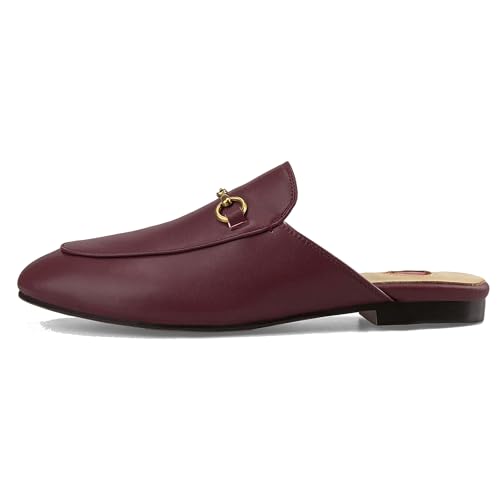 Image of Arqa Mules for Women Almond Toe Leather Flats Slip-on Comfort Backless Loafers Buckle Mule Shoes