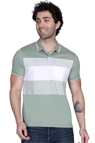 Image of SANE ORIGINALS T-Shirt for Men with Pocket || Textured Striped Polo for Men
