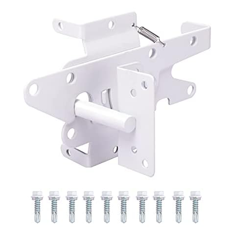 Bordersmover Heavy Duty Gate Latch, Post Mount Automatic Self-Closing Gate Latch,for Wooden/Vinyl Fence, Pool gate,Garden Outdoor, W/Mounting Screws (White) Cover