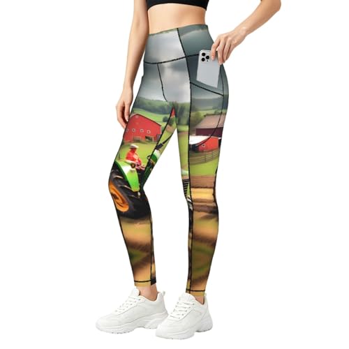 Pantalones elásticos de entrenamiento con tractores estampados y bolsillos mujer cómodos