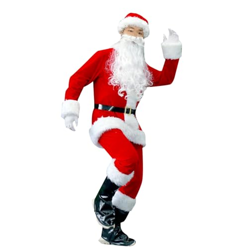 Costume de Père Noël pour hommes adultes vêtement de fête en velours rouge