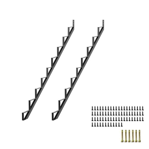 2 Packs Black Metal Stair Step Stringers 9-Step for Deck Height 72 Inches Stair Stringer for Outdoor Wooden Tread