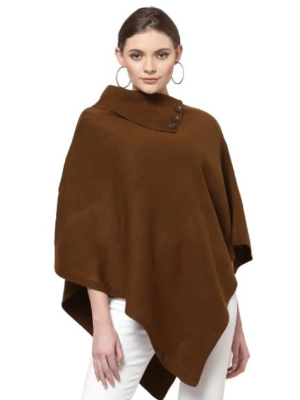 513 Women Girls Acrylic Winter Wear Solid Knitted Open Front Poncho Shrug,Brown-picture-21
