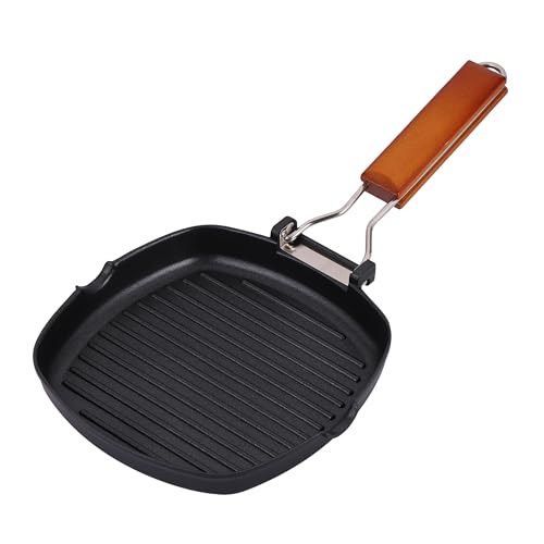 Folding Handle Grill Pan 20cm, Long Lasting Pan, Innovative Cookware, Double Layer Coating Pan, Suitable for All Cooking hobs, Black