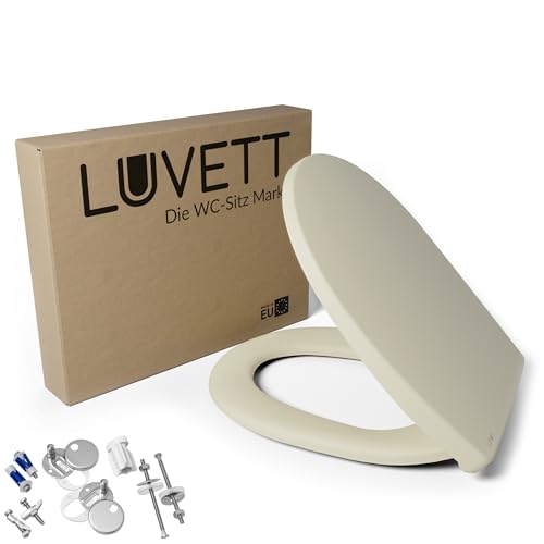 LUVETT® WC-Sitz mit Absenkautomatik C100 oval universell, Toilettendeckel mit 3 Edelstahl Montagelösungen, Klodeckel abnehmbar, Farbe:Jasmin Creme
