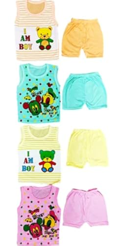 Image of Baby Boy & Girl Dress Soft Hosiery Cotton Blend T-shirt and Shorts Pack 4 T-shirt + 4 Shorts Multi colored