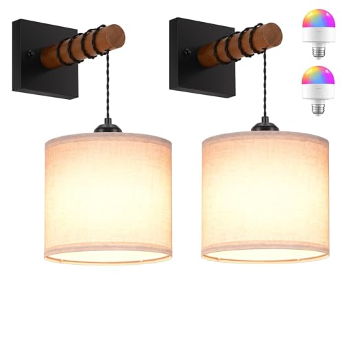 Image of Battery Operated Wall Sconces Set of 2, 8000mAh Rechargeable Sconce RGB 15 Colors Dimmable Wall Sconce Wireless Battery Powered Sconces Decor Wall Lights for Living Room Bedroom Black