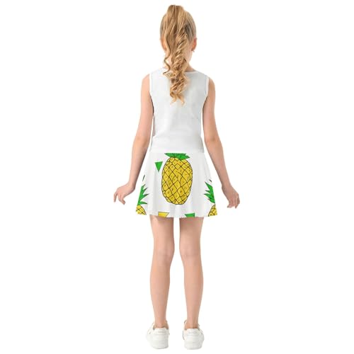 Joisal Girls Skorts Athletic Shorts Toddlers Tennis Skirts Dance Golf Pleated Skort Pineapples Green Leaves Tropical 3t4