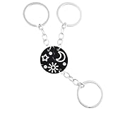 JWIGP BFF Keychain for 3, Sun Moon Star Friendship Trio Puzzle Matching Keychains for Best Friends Sisters Split Set Gifts (Sun-Moon-Star Black)